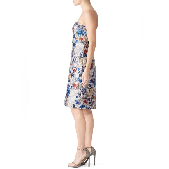 J.Crew Collection Silver Floral Jacquard Copenhagen Strapless Dress NWT Size 10 - Picture 2 of 16